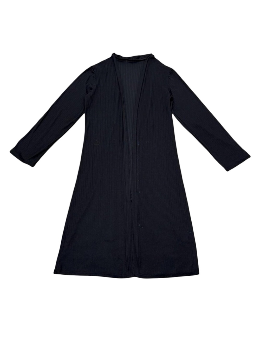 Women’s Black Ribbed Duster Robe Open Front Lightweight 2010s